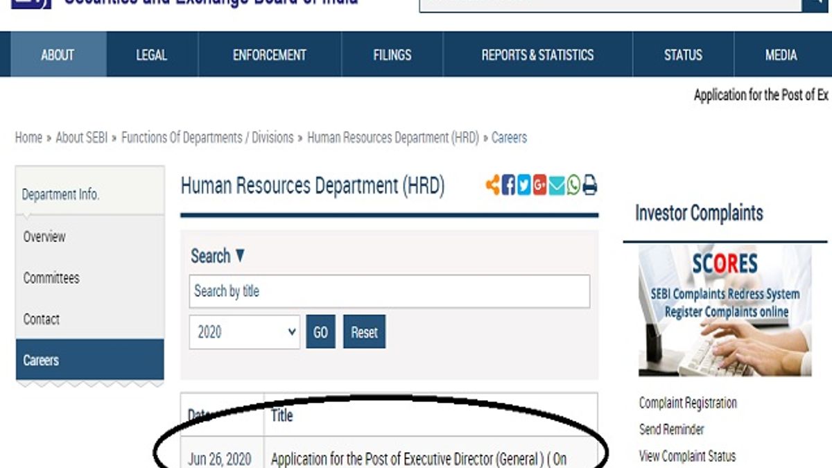 SEBI Recruitment 2020 for Director Executive Posts, Salary Upto 3.5 Lakh